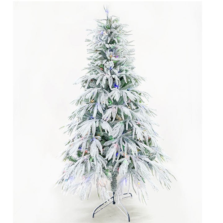 Flocked willows branch PE mixed PVC pine needle Pre-lit Artificial outdoor Christmas tree For Christmas Decoration