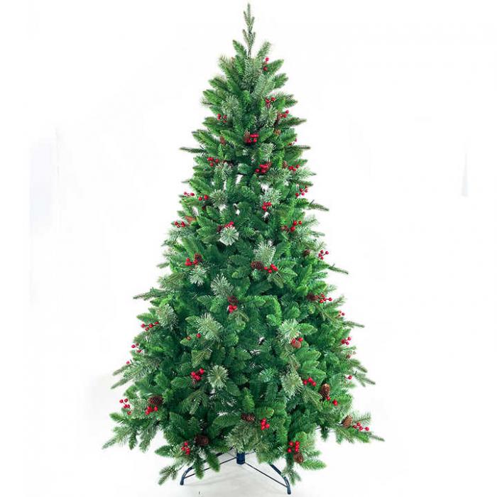 High Quality PVC PE Pine Needle Mixed Snow white Christmas Trees with Red Berry and Pine Cone