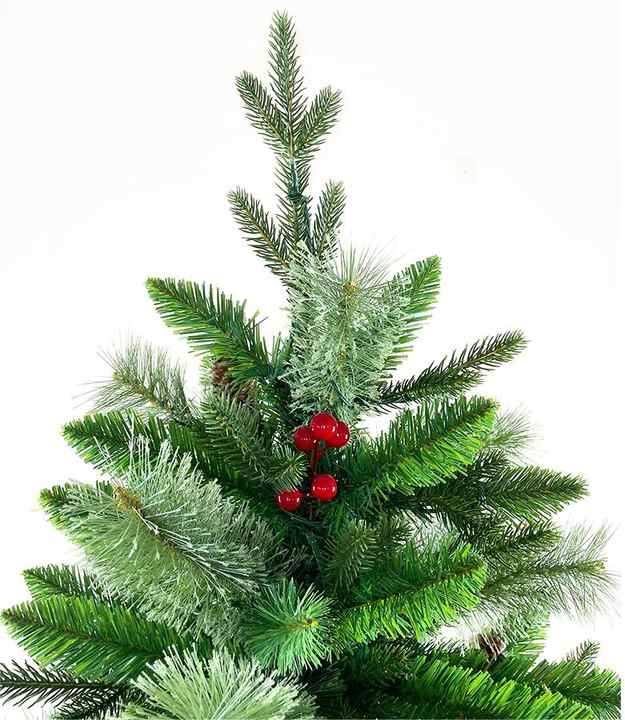 High Quality PVC PE Pine Needle Mixed Snow white Christmas Trees with Red Berry and Pine Cone