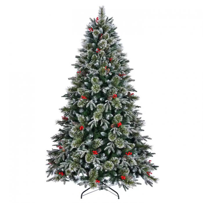 Wholesale High Quality Pre-lit Artificial PE & PVC Pine Needles Christmas Tree econes and Red Berries